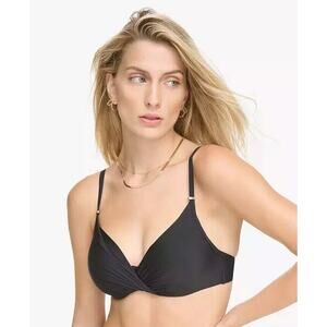 Calvin Klein Womens Twisted Solid Bikini Top Black Size Large NWT